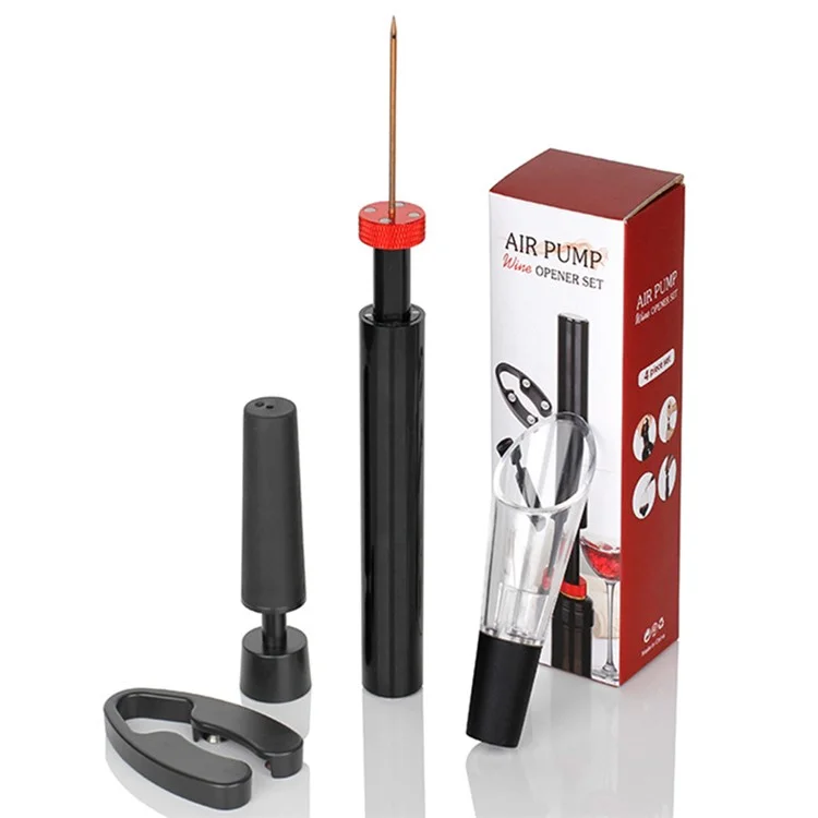 SW-WG24 4Pcs / Set Wine Bottle Opener Set Air Pressure Pump Bottle Opener Wine Accessory with Foil Cutter, Wine Pourer and Vacuum Stopper (BPA-Free, NO FDA Certification)