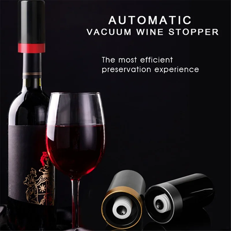 SW-VS06C Wine Bottle Stopper Automatic Vacuum Wine Stopper Reusable Wine Preserver Bottle Saver (BPA Free, with FDA Certification) - Red