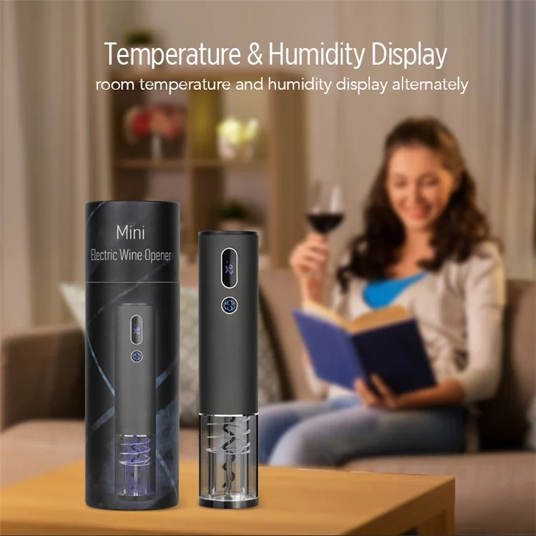 SW-C007 USB Charging Mini Electric Wine Bottle Opener Wine Gift One-click Button Corkscew Opener with Temperature / Humidity Display