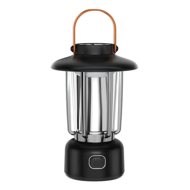 Portable Vintage Metal+Plastic Tent Lantern Rechargeable Garden Yard Hanging Lamp Camping LED Light - Black