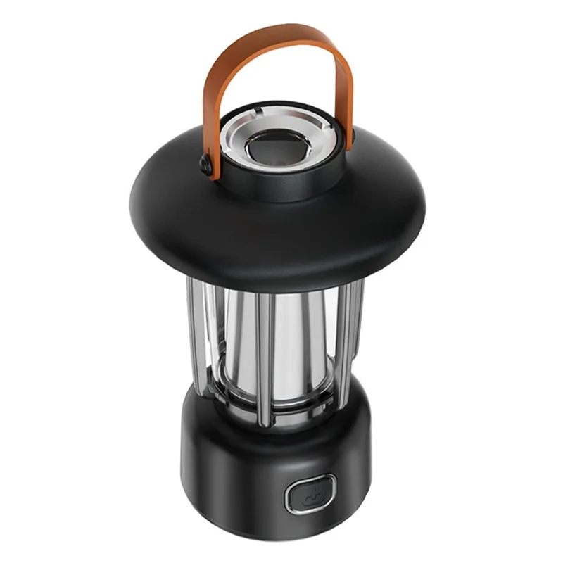 Portable Vintage Metal+Plastic Tent Lantern Rechargeable Garden Yard Hanging Lamp Camping LED Light - Black