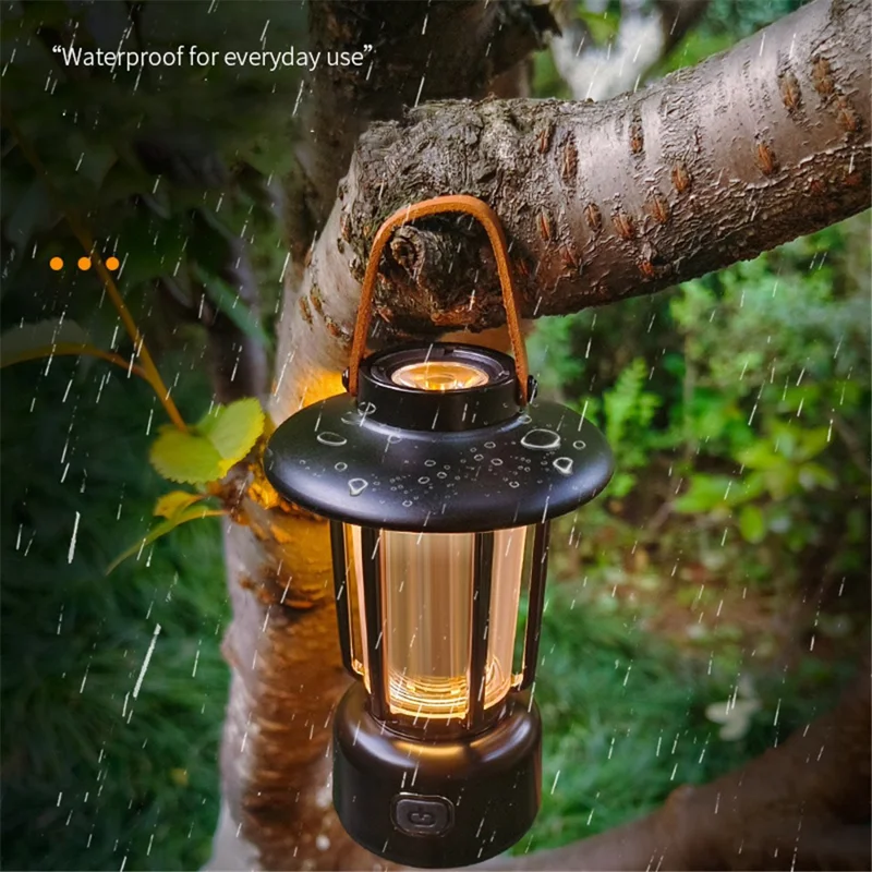Portable Vintage Metal+Plastic Tent Lantern Rechargeable Garden Yard Hanging Lamp Camping LED Light - Black