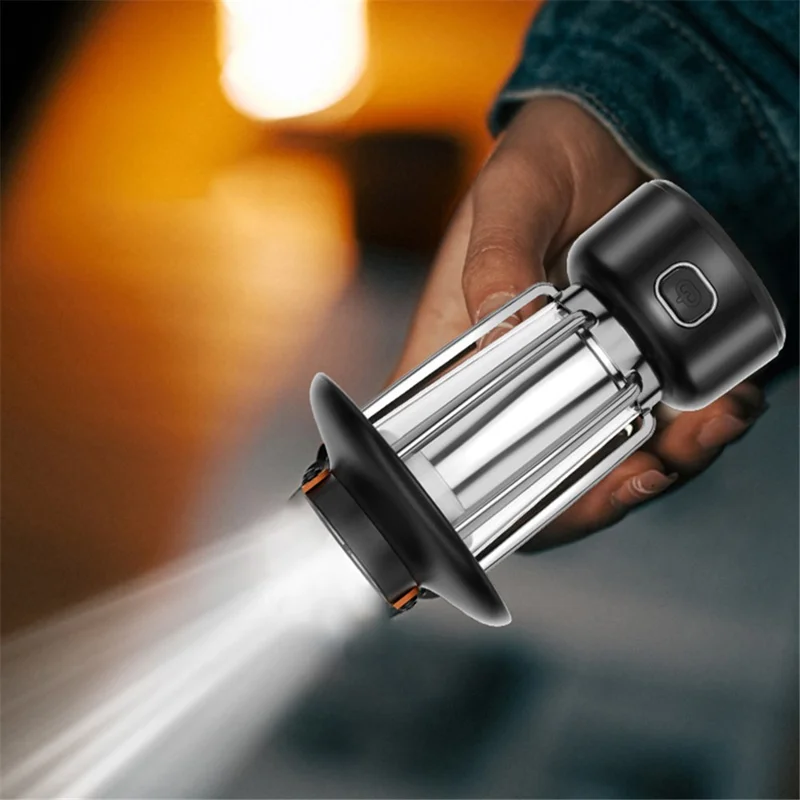 Portable Vintage Metal+Plastic Tent Lantern Rechargeable Garden Yard Hanging Lamp Camping LED Light - Black