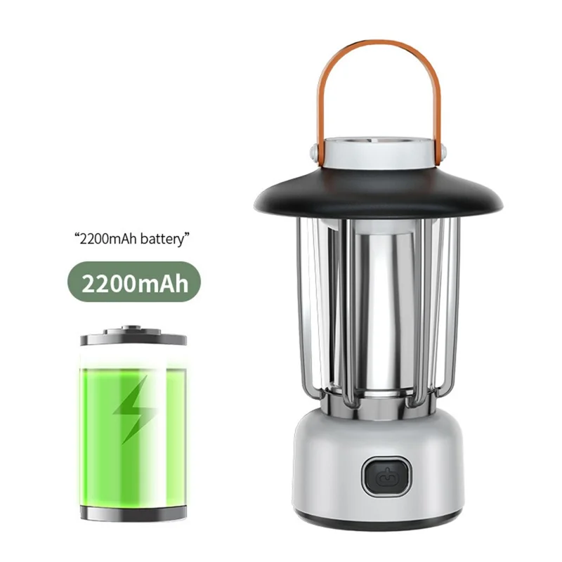Portable Vintage Metal+Plastic Tent Lantern Rechargeable Garden Yard Hanging Lamp Camping LED Light - Black