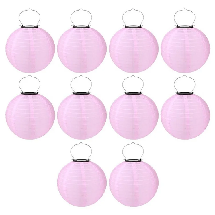 DN-003 10Pcs 30cm / 12 Inch IP55 Waterproof Outdoor Solar Light Garden Hanging Lantern - Pink