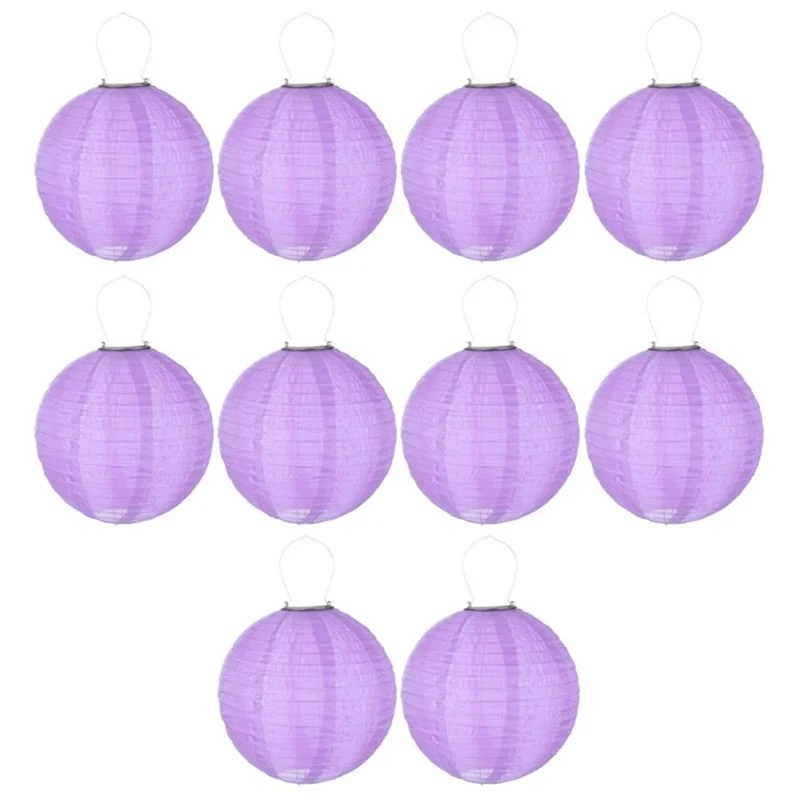 DN-003 10Pcs 30cm / 12 Inch IP55 Waterproof Outdoor Solar Light Garden Hanging Lantern - Purple