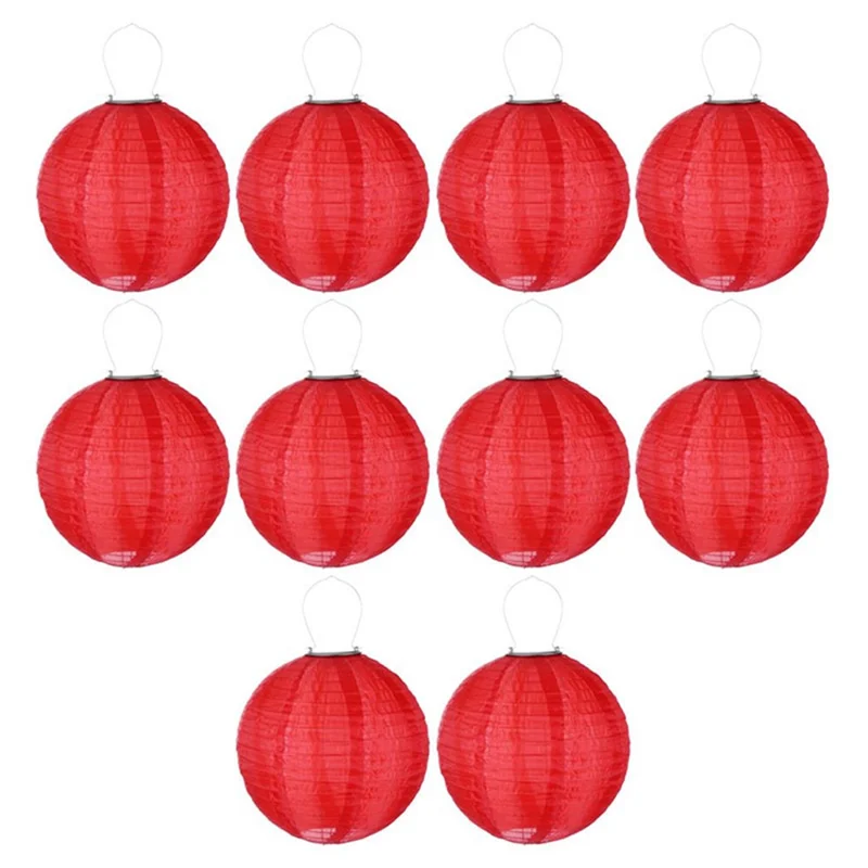 DN-003 10Pcs 20cm / 8 Inch Garden Hanging Lantern Outdoor Solar Light Pathway Decor - Red