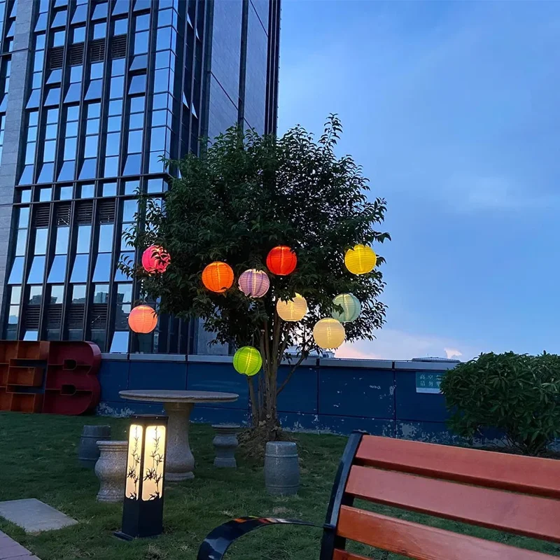 DN-003 10Pcs 20cm / 8 Inch Garden Hanging Lantern Outdoor Solar Light Pathway Decor - Orange