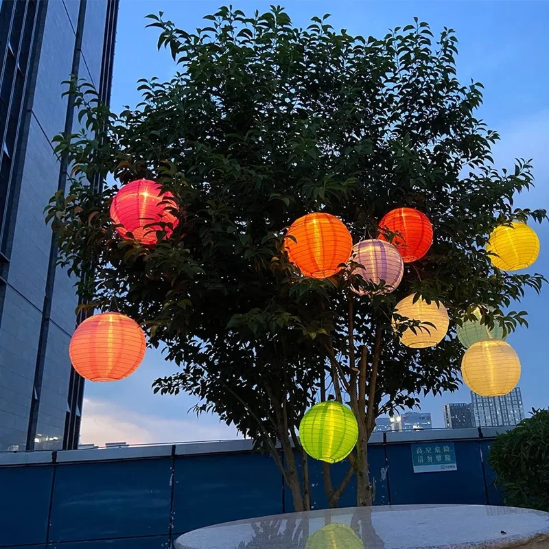 DN-003 10Pcs 20cm / 8 Inch Garden Hanging Lantern Outdoor Solar Light Pathway Decor - Orange