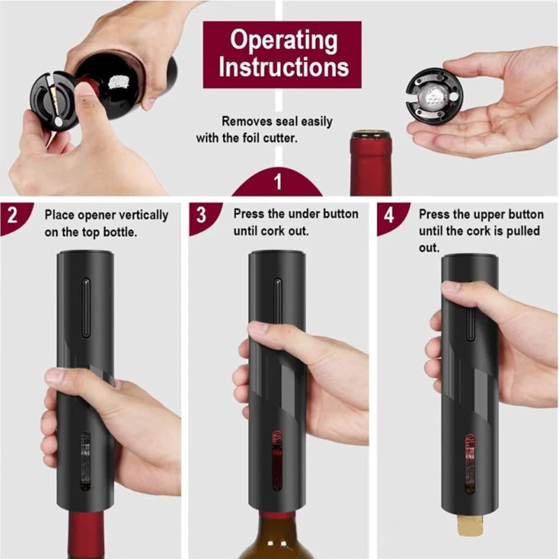 Battery Powered Plastic Automatic Electric Wine Bottle Opener with Foil Cutter