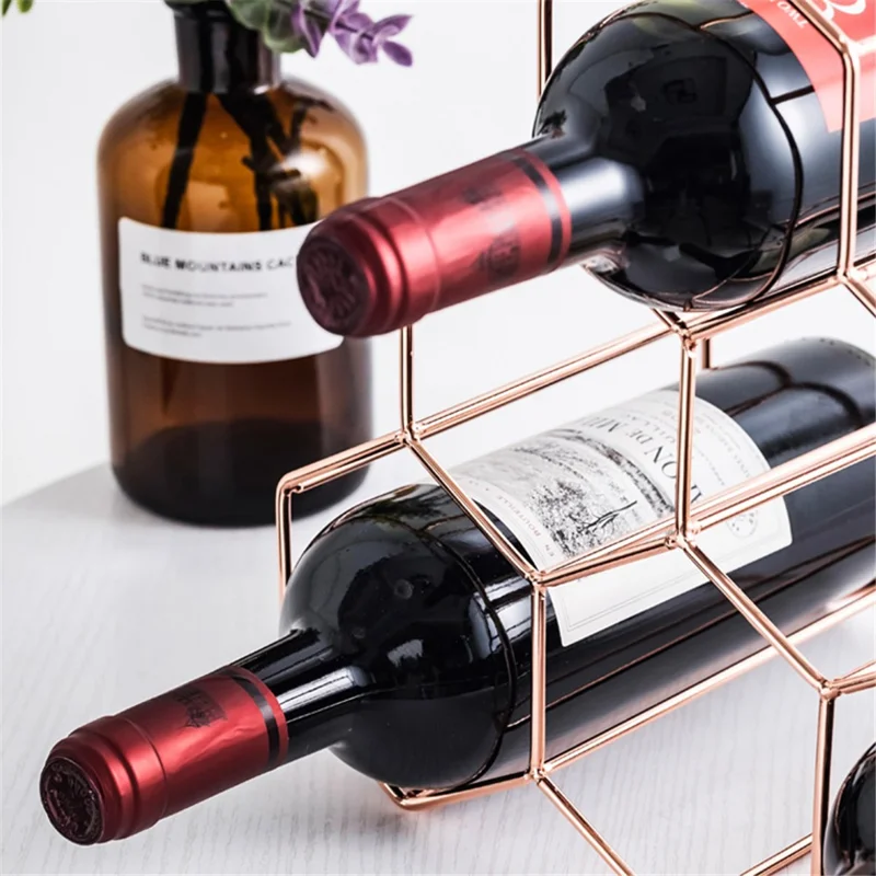 002B026 6-Bottle Wine Holder Rack Honeycomb-Shaped Wine Bottle Display for Home, Office