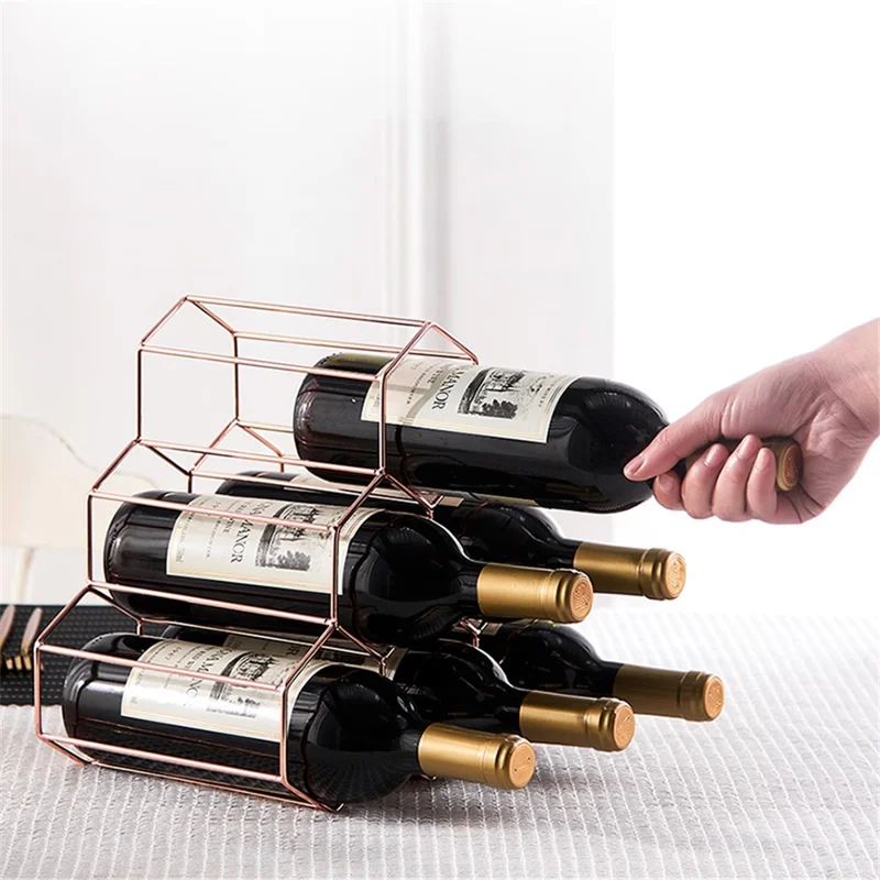 002B026 6-Bottle Wine Holder Rack Honeycomb-Shaped Wine Bottle Display for Home, Office