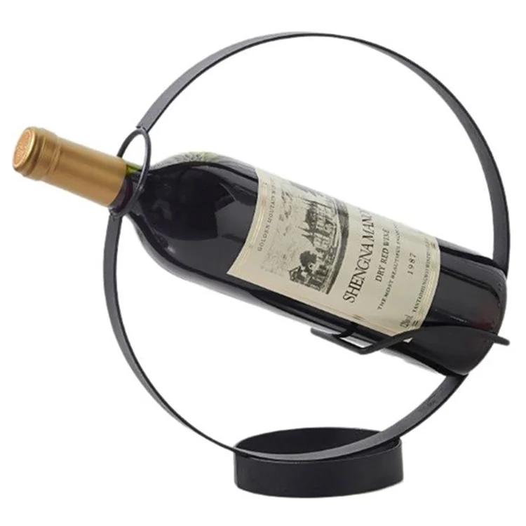 002B003 Creative Wine Rack Iron Metal Single Wine Bottle Holder for Home Office Decoration - Black