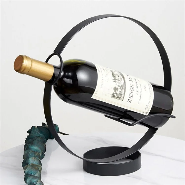 002B003 Creative Wine Rack Iron Metal Single Wine Bottle Holder for Home Office Decoration - Black
