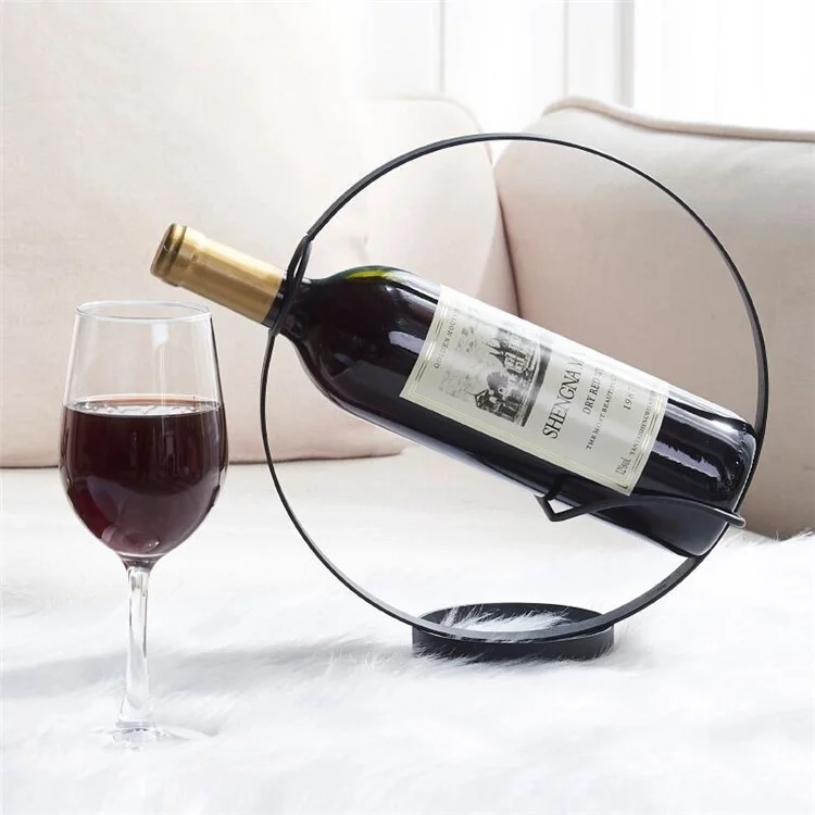 002B003 Creative Wine Rack Iron Metal Single Wine Bottle Holder for Home Office Decoration - Black