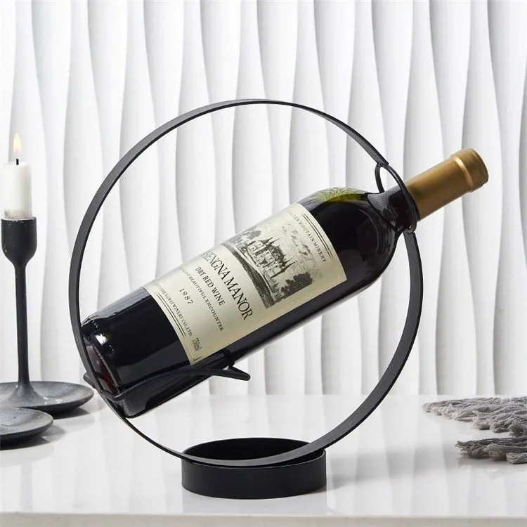 002B003 Creative Wine Rack Iron Metal Single Wine Bottle Holder for Home Office Decoration - Black