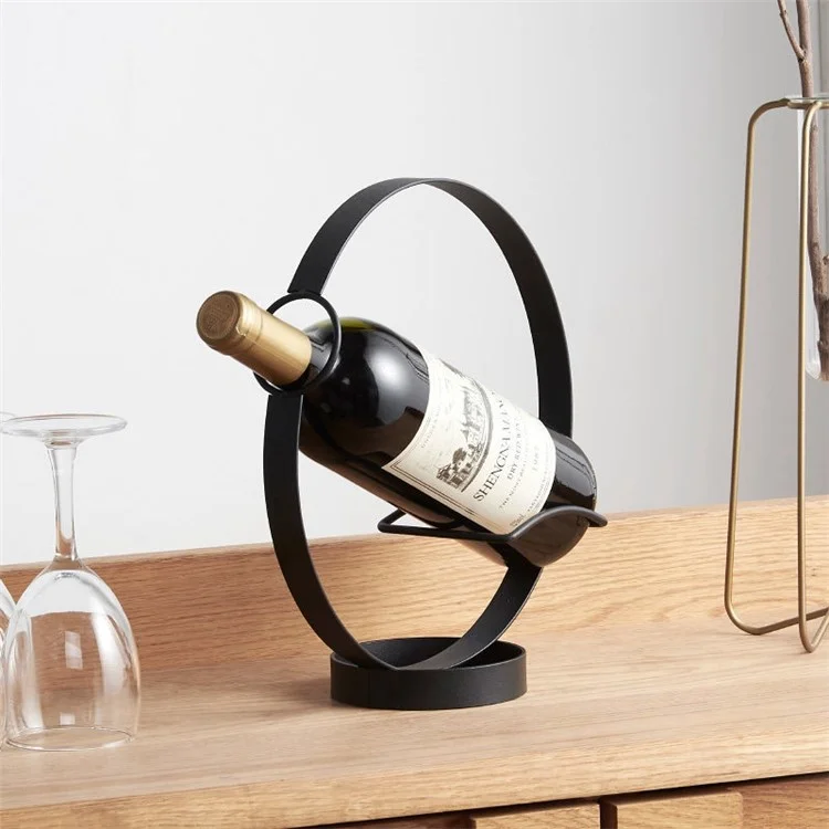002B003 Creative Wine Rack Iron Metal Single Wine Bottle Holder for Home Office Decoration - Black