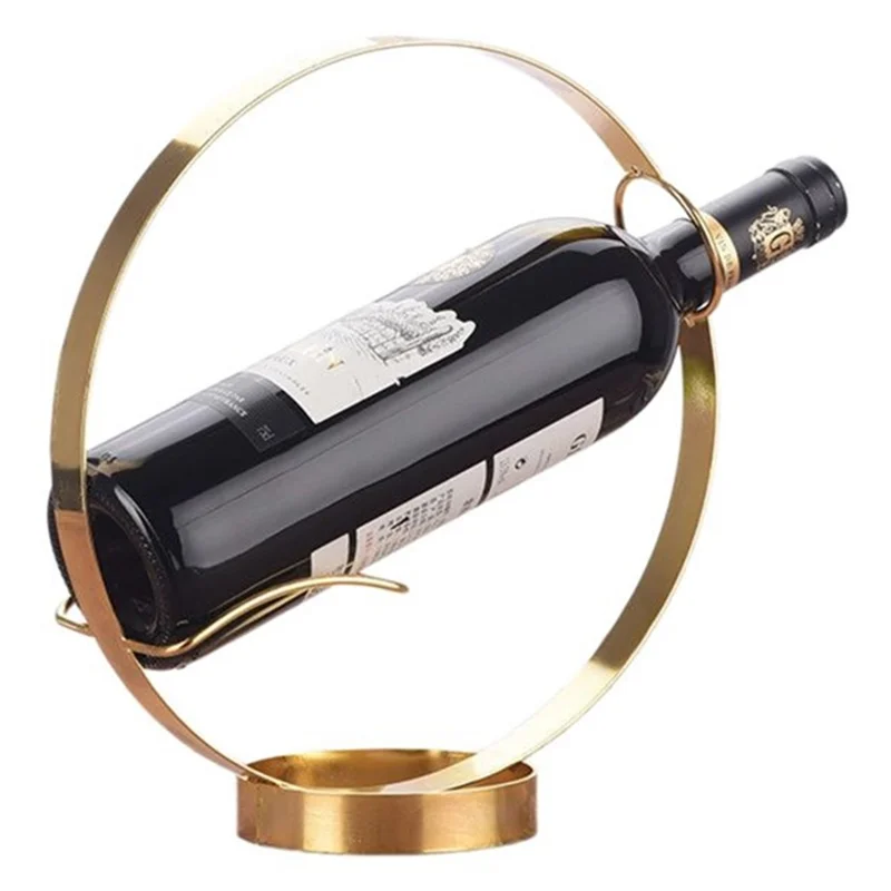 002B003 Kreativ vinflaskställ av järn, metall, enkel vinflaska hållare för hem och kontor dekoration - Guld