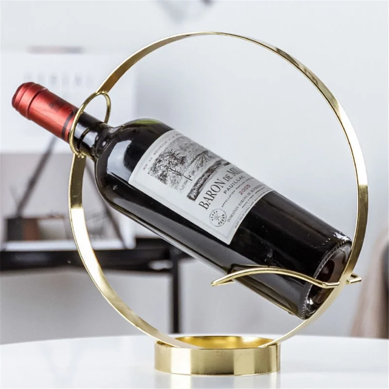 002B003 Kreativ vinflaskställ av järn, metall, enkel vinflaska hållare för hem och kontor dekoration - Guld