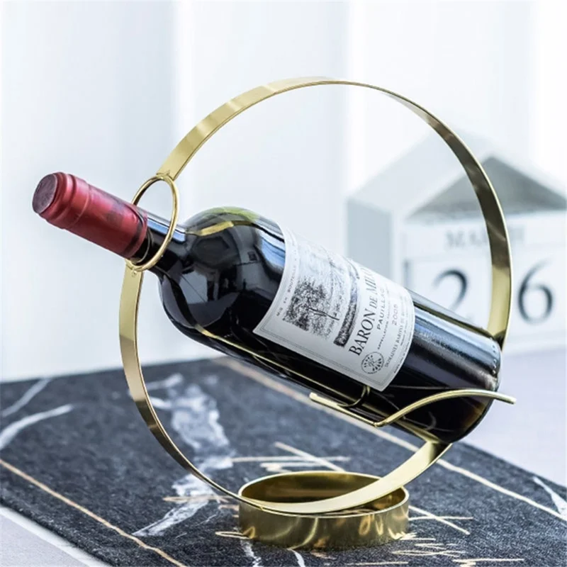 002B003 Kreativ vinflaskställ av järn, metall, enkel vinflaska hållare för hem och kontor dekoration - Guld