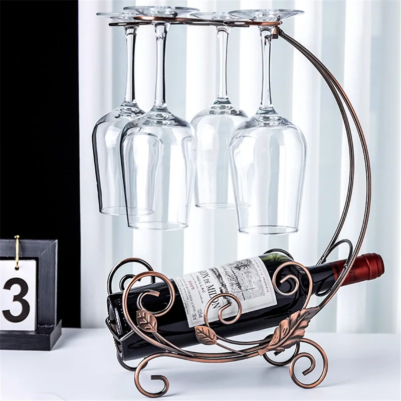 002A013-4 Red Wine Display Rack Wine Bottle 4-Cup Holder Home Decoration - Bronze