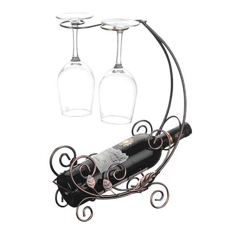 002A013-2 Red Wine Iron Art Display Rack Wine Bottle Dual Cup Holder Home Decoration - Bronze