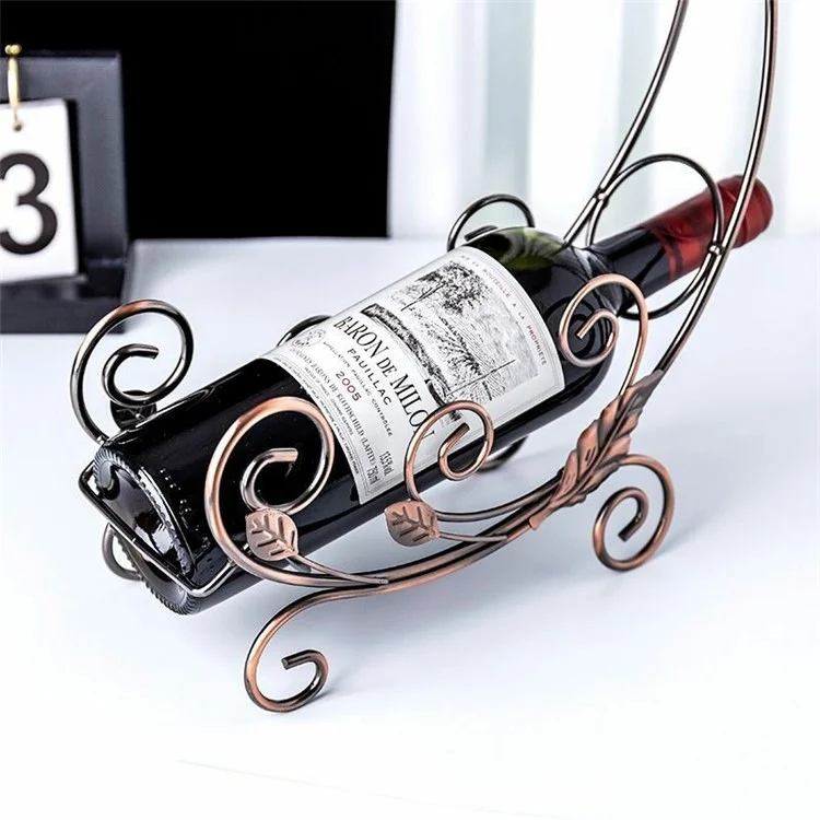 002A013-2 Red Wine Iron Art Display Rack Wine Bottle Dual Cup Holder Home Decoration - Bronze