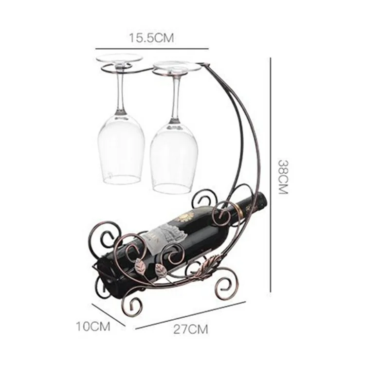 002A013-2 Red Wine Iron Art Display Rack Wine Bottle Dual Cup Holder Home Decoration - Bronze