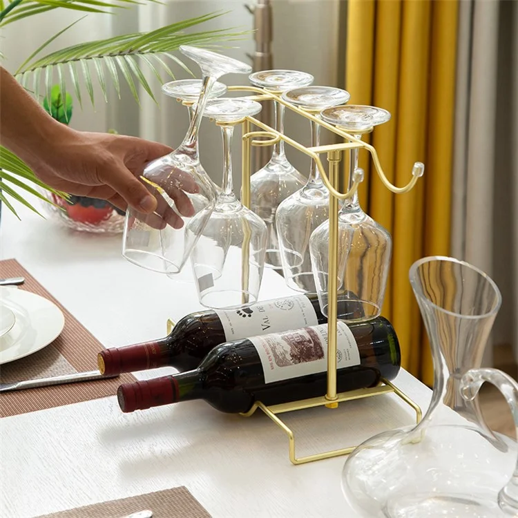 002A032 Red Wine Cup Holder Rack Decanter Hanger Stand for 2 Bottles + 6 Glasses