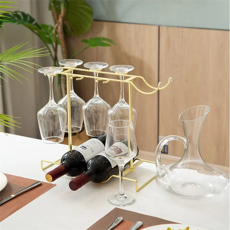 002A032 Red Wine Cup Holder Rack Decanter Hanger Stand for 2 Bottles + 6 Glasses