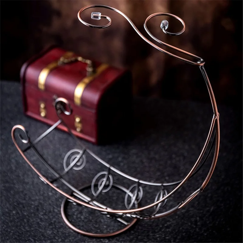 002A005 Creative Red Wine Iron Wire Display Rack Wine Bottle Dual Cup Holder - Gold