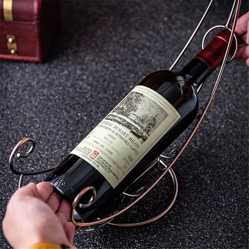 002A005 Creative Red Wine Iron Wire Display Rack Wine Bottle Dual Cup Holder - Gold