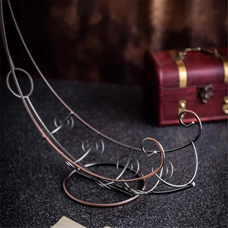 002A005 Creative Red Wine Iron Wire Display Rack Wine Bottle Dual Cup Holder - Gold