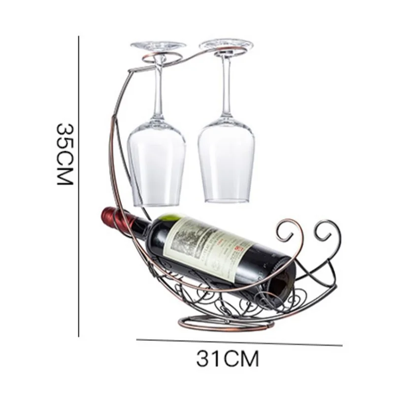 002A005 Creative Red Wine Iron Wire Display Rack Wine Bottle Dual Cup Holder - Gold