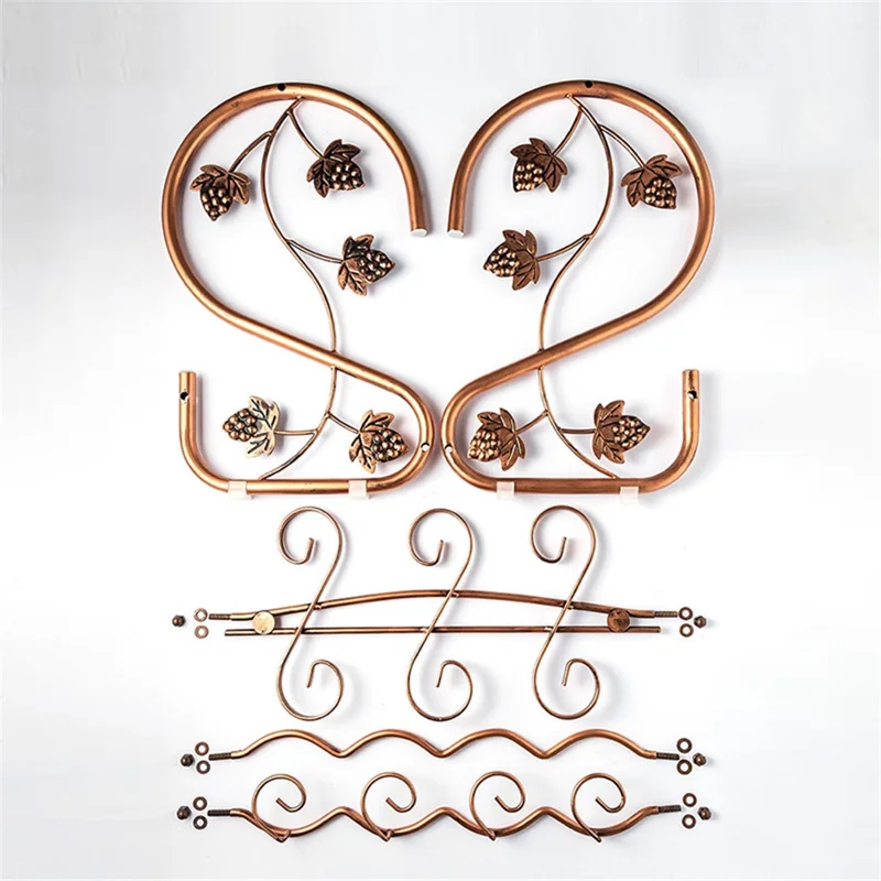 002A003 Red Wine Iron Art Display Rack Decorative Wine Bottles Glass Cups Holder