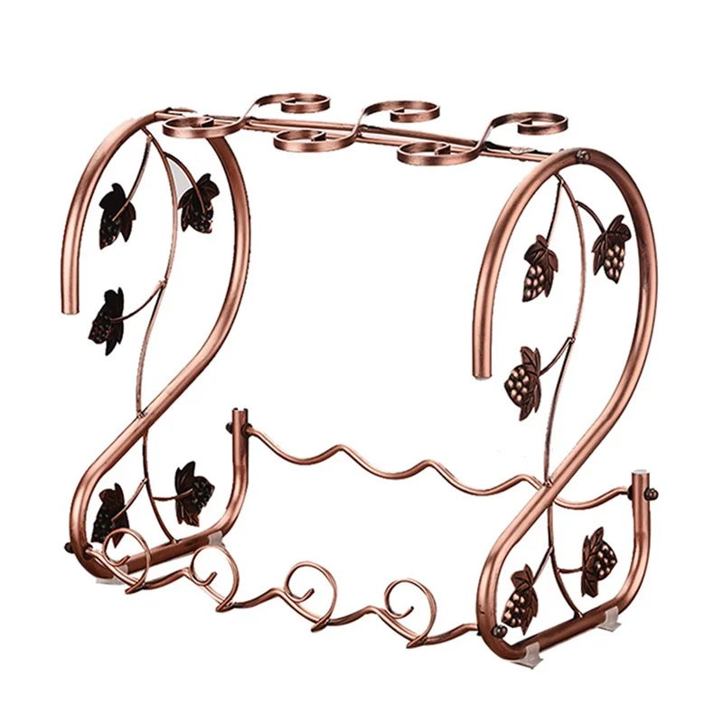 002A003 Red Wine Iron Art Display Rack Decorative Wine Bottles Glass Cups Holder