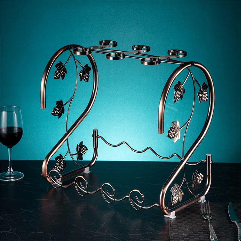 002A003 Red Wine Iron Art Display Rack Decorative Wine Bottles Glass Cups Holder