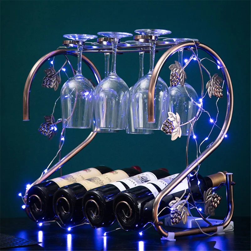 002A003 Red Wine Iron Art Display Rack Decorative Wine Bottles Glass Cups Holder