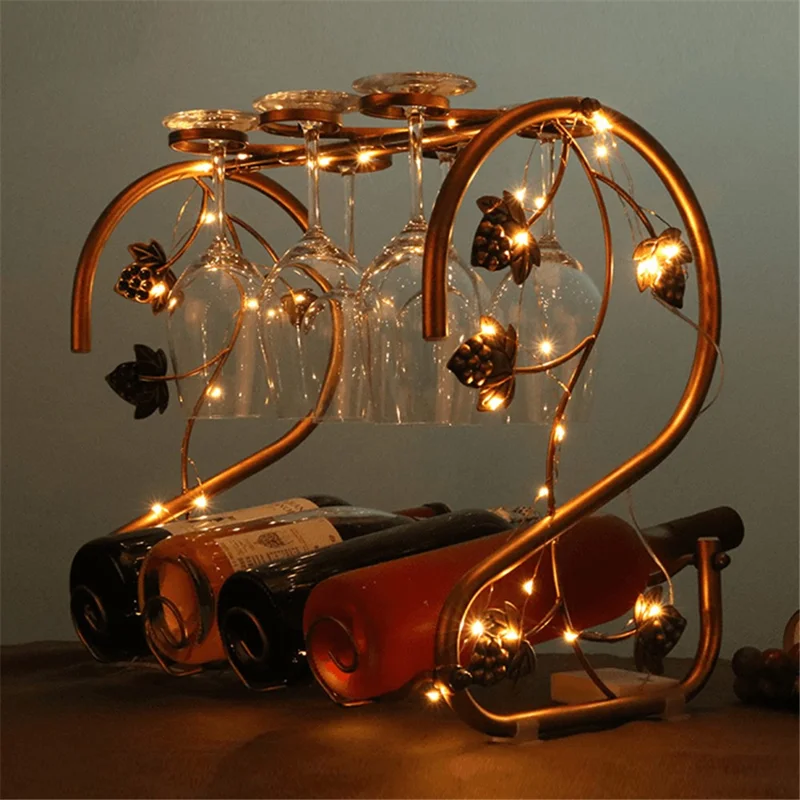 002A003 Red Wine Iron Art Display Rack Decorative Wine Bottles Glass Cups Holder