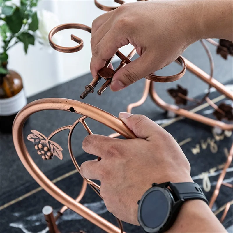 002A003 Red Wine Iron Art Display Rack Decorative Wine Bottles Glass Cups Holder