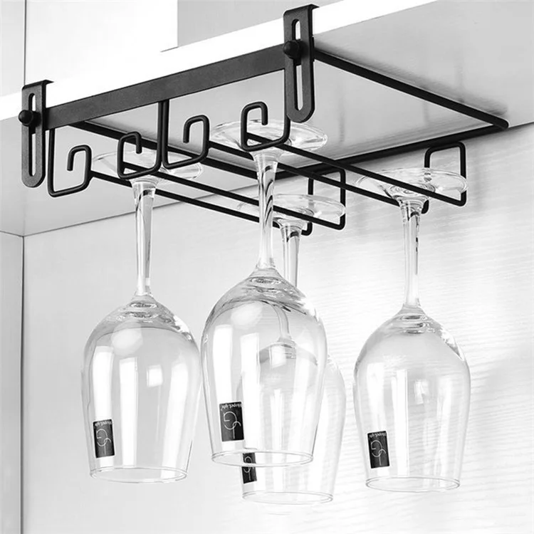 002C037 Rack à vin 2 rangées sous le placard Support de verre à vin Porte-verre - Noir mat