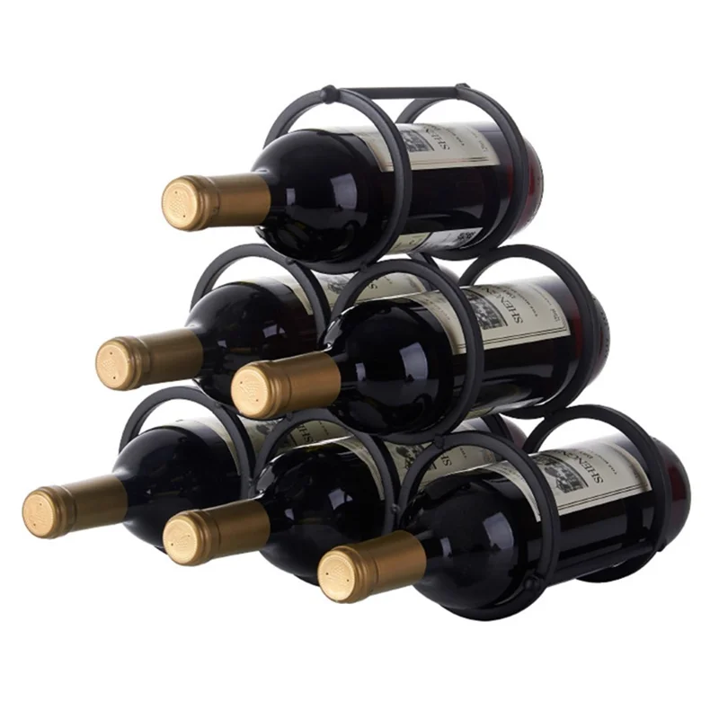002B025 6 Bottle Wine Rack Free Standing Metal Wine Bottle Storage Shelf for Home Bar