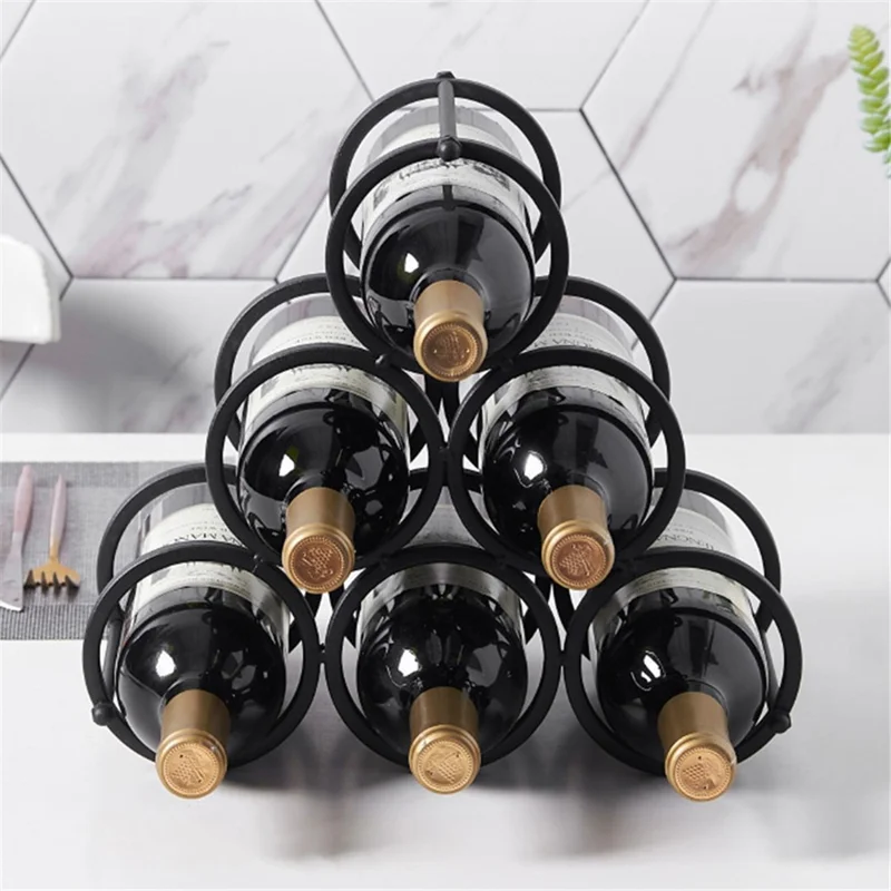 002B025 6 Bottle Wine Rack Free Standing Metal Wine Bottle Storage Shelf for Home Bar