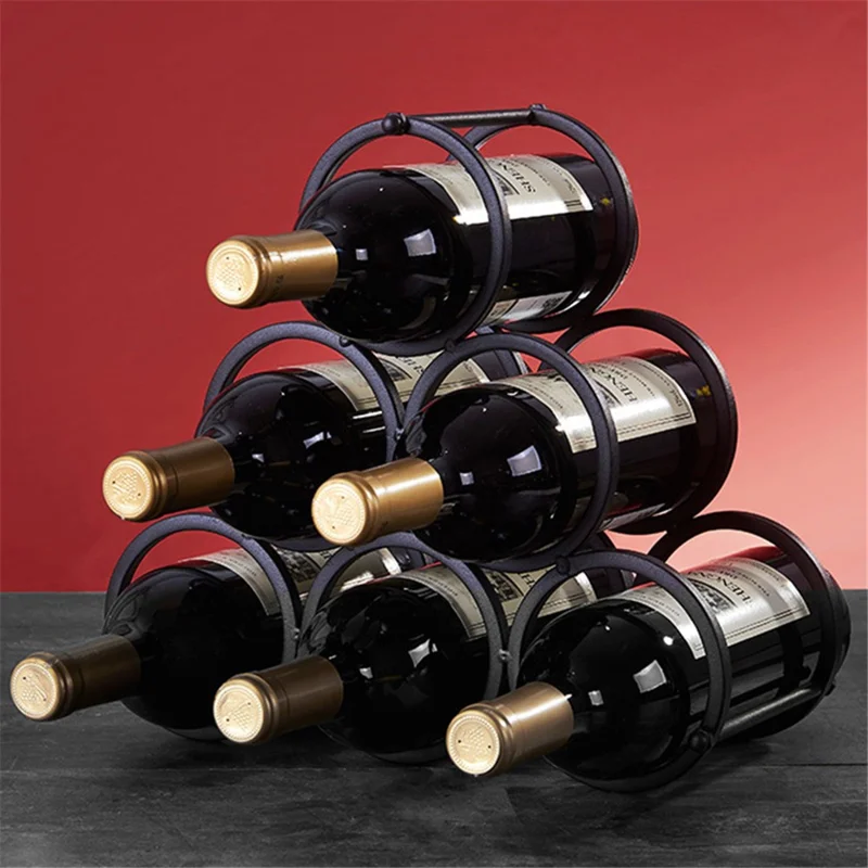 002B025 6 Bottle Wine Rack Free Standing Metal Wine Bottle Storage Shelf for Home Bar