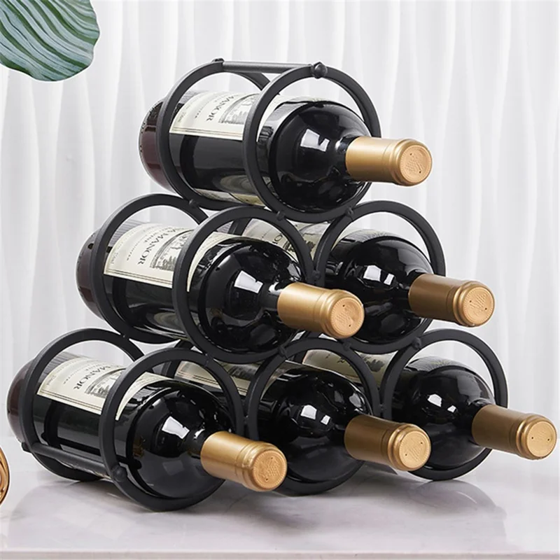 002B025 6 Bottle Wine Rack Free Standing Metal Wine Bottle Storage Shelf for Home Bar