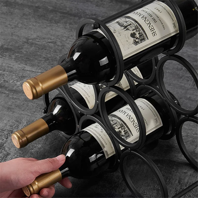 002B025 6 Bottle Wine Rack Free Standing Metal Wine Bottle Storage Shelf for Home Bar