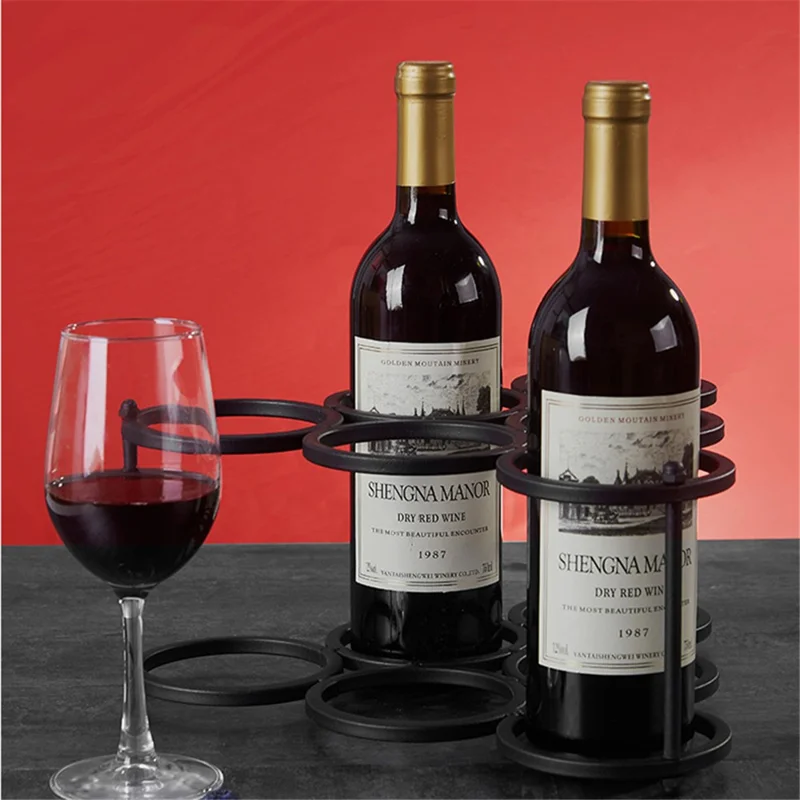 002B025 6 Bottle Wine Rack Free Standing Metal Wine Bottle Storage Shelf for Home Bar