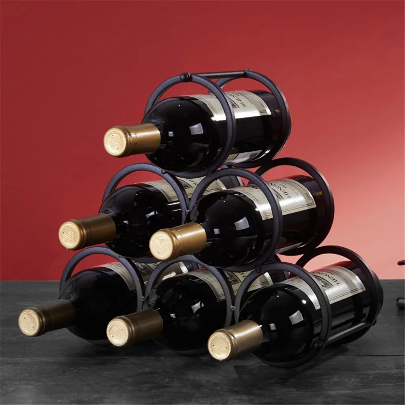 002B025 6 Bottle Wine Rack Free Standing Metal Wine Bottle Storage Shelf for Home Bar