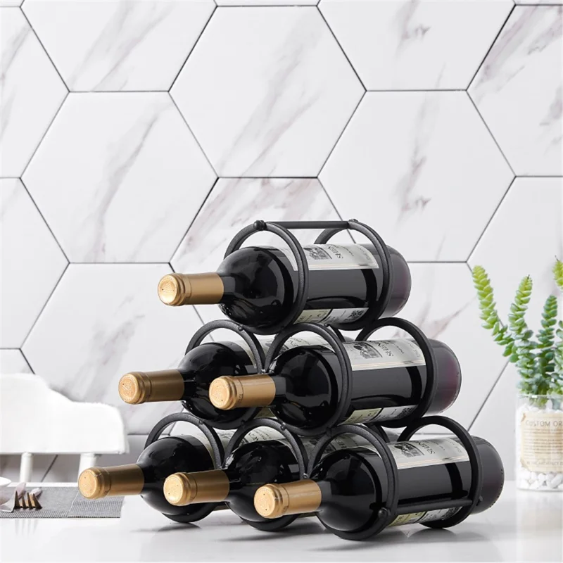 002B025 6 Bottle Wine Rack Free Standing Metal Wine Bottle Storage Shelf for Home Bar