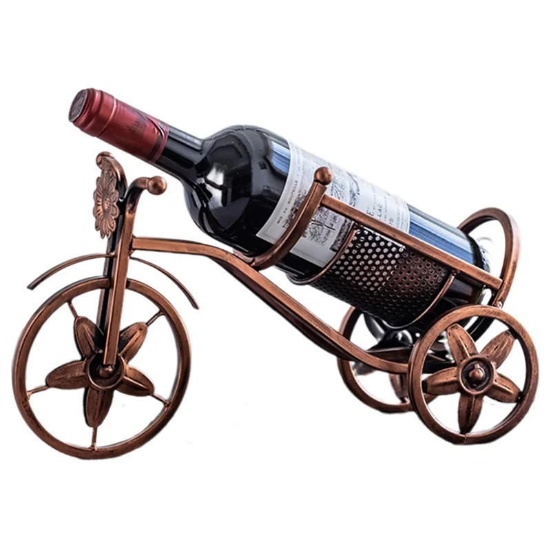 002B034 Metal Wine Rack Tricycle Shape Wine Shelf Home Art Decor - Bronze